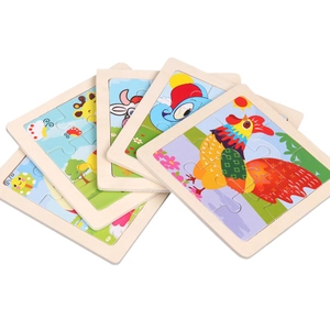 Educational 9-piece wooden animal puzzles for kids featuring colorful cartoon patterns
