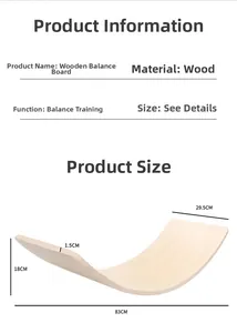 Detailed dimensions of wooden balance board with 83cm span and 1.5cm thickness specifications