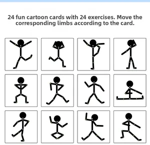 Set of 24 educational stick figure action cards for children's motor skill training