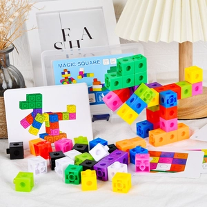 Educational colorful plastic building blocks set with storage box and learning cards