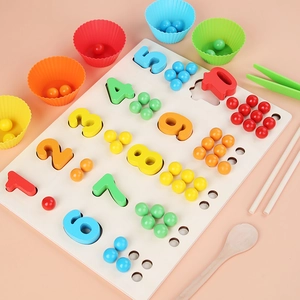 Jouet Mathématique Montessori en Bois Perles Comptage Couleur Puzzle Chiffre Apprentissage Motricité Fine pour Enfants