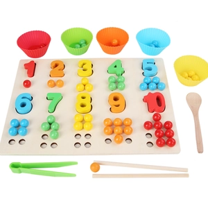 Planche à compter Montessori en bois avec perles colorées, bols en silicone et outils