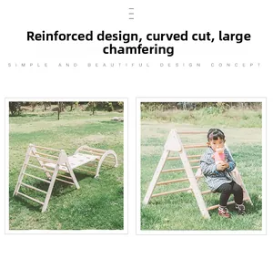 Detail view of reinforced wood joints and safe rounded corners on kids indoor climber