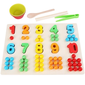 Tableau des nombres Montessori en bois avec perles colorées et outils de motricité