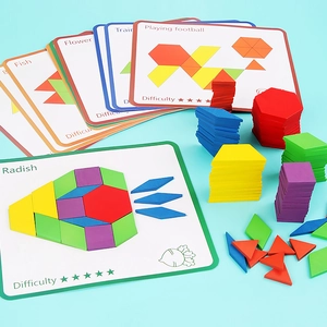 155pcs wooden geometric puzzle blocks set with colorful patterns and guide cards for kids