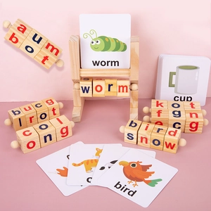 Montessori Holz Buchstabierspiel Rotierende Alphabet Blöcke Wortkarten Frühkindliche Bildung Buchstaben Erkennung Puzzle