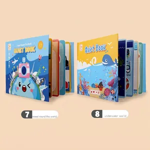 Educational quiet busy books for toddlers featuring world travel and underwater world themes