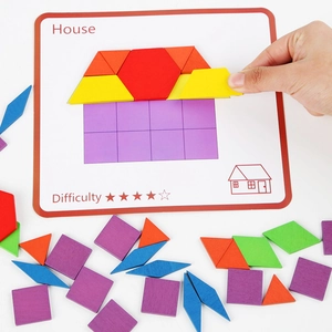 155pcs wooden geometric pattern blocks set with challenge cards for kids brain development