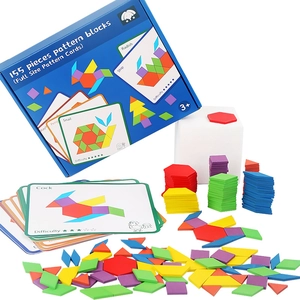 155-piece wooden geometric shape puzzles with colorful pattern cards for creative kids