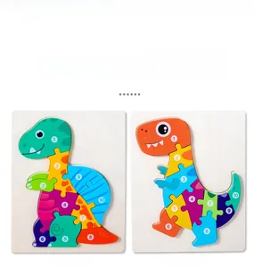 Detailed view of 3D wooden dinosaur puzzles with colorful numbered pieces 1 to 10