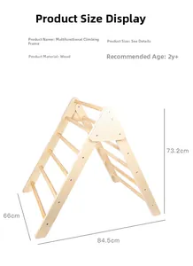 Detailed technical diagram of a wooden climbing triangle showing its 73.2cm height and size