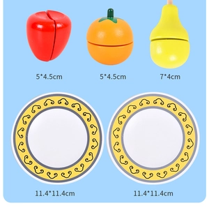 Detailed dimensions of wooden play fruit set and trays for kitchen roleplay