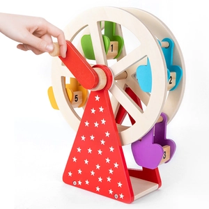 Wooden animal Ferris wheel toy with colorful numbered baskets for early toddler education
