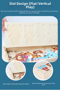 Detail of wooden animal puzzle box showing storage and standing display functions