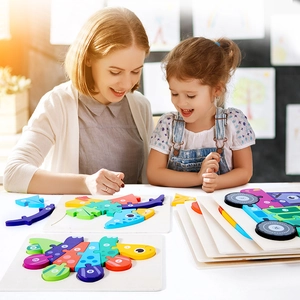 Educational 3D wooden dinosaur and vehicle puzzles for kids with numbers 1-10