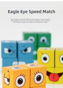 Detailed macro view of colorful wooden expression blocks for interactive puzzle gameplay