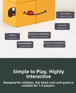 Detailed view of yellow wooden expression blocks and cards for multi-player logic games