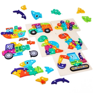 Educational 3D wooden animal and vehicle puzzles for kids with numbers 1 to 10
