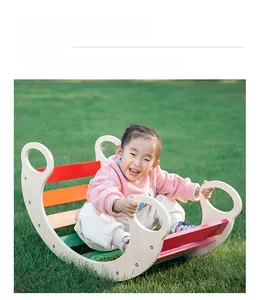 Rainbow wooden climbing frame and rocker arch for kids toddler balance training outdoor