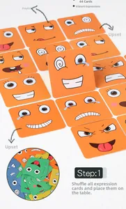 Detailed view of 64 colorful cards featuring various cartoon facial expressions for kids