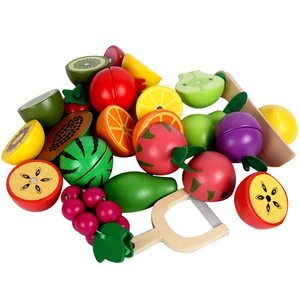 Magnetic wooden fruit and vegetable play food set with knife and peeler accessories