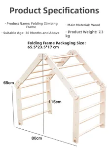 Detailed size specifications for the wooden indoor folding climbing frame for toddlers