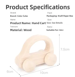 Dimensions détaillées du jouet de voiture à pousser en bois avec taille 10x6x7.5cm