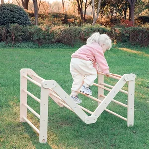 Foldable wooden climbing frame for indoor and outdoor kids physical sensory training