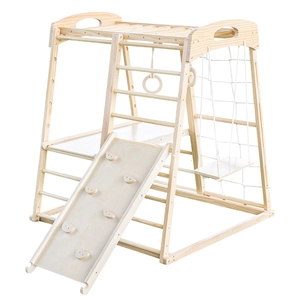 Indoor wooden toddler gym with slide, swing and climbing frame for sensory training