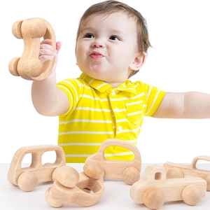 Ensemble de voitures en bois naturel pour bébés, finition lisse pour préhension et éveil