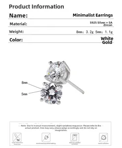 Detailed size specifications for S925 sterling silver four-claw zircon stud earrings