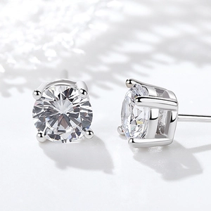 Classic S925 sterling silver four-prong stud earrings with brilliant round moissanite