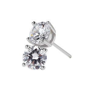 Elegant 925 sterling silver four-prong stud earrings with round brilliant-cut zircon stones