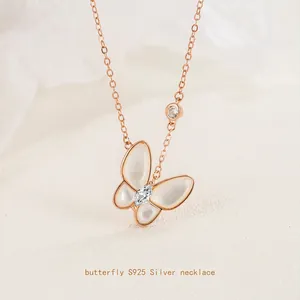 925 Sterlingsilber Schmetterling Halskette Mit Perlmutt Eingelegten Zirkonia Anhänger Roségold Platin Überzogen Damen Schmuck