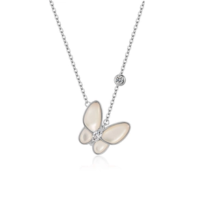 Elegante Halskette aus S925 Sterlingsilber mit Schmetterling, Perlmutt und Edelsteinen