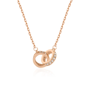 S925 sterling silver Mobius double ring necklace in rose gold with pavé cubic zirconia