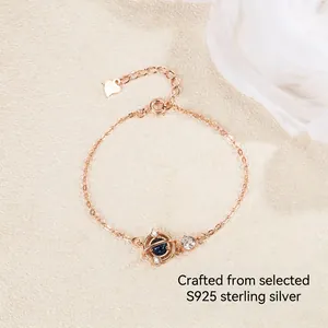 Bracelet planète en argent S925 avec grès bleu et orbite en or rose élégant