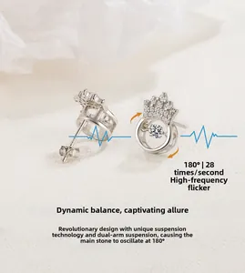 S925 sterling silver crown studs with sparkling zirconia showing 180 degree suspension tech