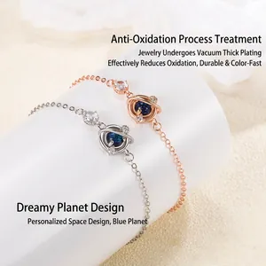 Bracelets planète en argent S925 argentés et dorés à l'or rose avec grès bleu foncé