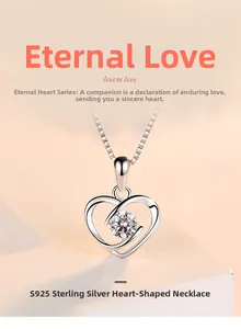 Detailed view of S925 sterling silver heart pendant with brilliant-cut round zircon