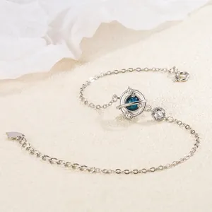 Bracelet planète de rêve en argent sterling S925 avec pierre bleue et zircons brillants