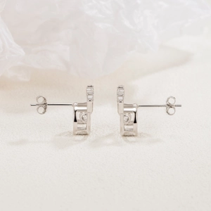 S925 sterling silver crown stud earrings with sparkling cubic zirconia on white background