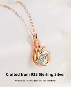 Macro shot of S925 sterling silver swan necklace featuring a moving zircon pendant