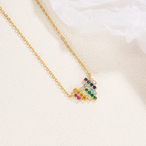 S925 Sterling Silber Regenbogen Herz Anhänger Kette mit 18k Goldbeschichtung für Damen