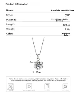 Macro detail of S925 silver snowflake heart pendant with dimensions 17mm by 10mm