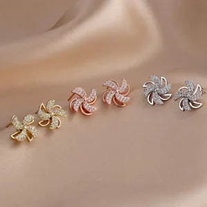 S925 Sterlingsilber Drehbare Windmühle Ohrstecker Für Damen Exquisite Zirkonia Eingelegt Stressabbau Drehbare Ohrringe Schmuck