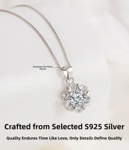 Close-up of S925 sterling silver sunflower pendant with sparkling cubic zirconia stones