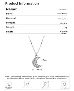 Détails du collier lune en argent S925 avec dimensions et sertissage de zircons cubiques