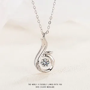 925 Sterling Silver Phoenix Dancing Stone Necklace For Women Rose Gold Platinum Plated Rhinestone Pendant Elegant Jewelry Gift