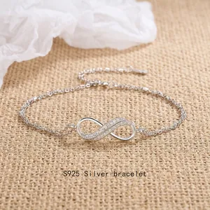 S925 Sterling Silber Unendlichkeit Armband Für Damen Zirkonia Eingelegt Doppel Kette Verstellbarer Schmuck Elegant Mode Pendler Geschenk